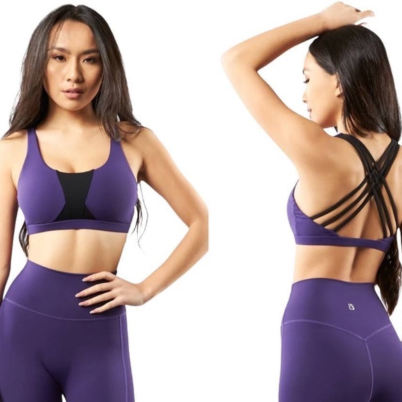 Buffbunny Collection Other - Buff Bunny Namaste Strappy Back Sports Bra In Purple Rain and Black Size Large